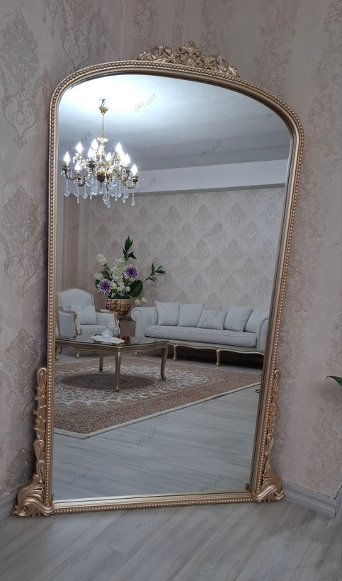 آینه قدی فرانسوی مدل پایه ققنوس با چوب راش و روسی سایز 100*180 رنگ بژ